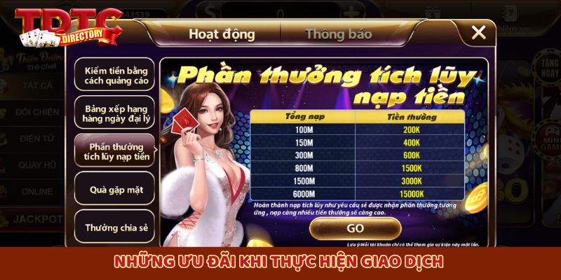 Những ưu đãi khi thực hiện giao dịch 